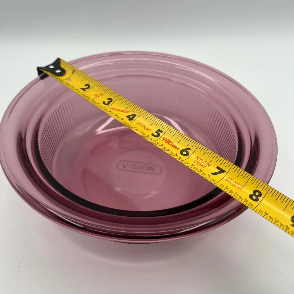 Corning Visions Cranberry Glass Casserole Dish V-30-B 24oz Ribbed Round Purple